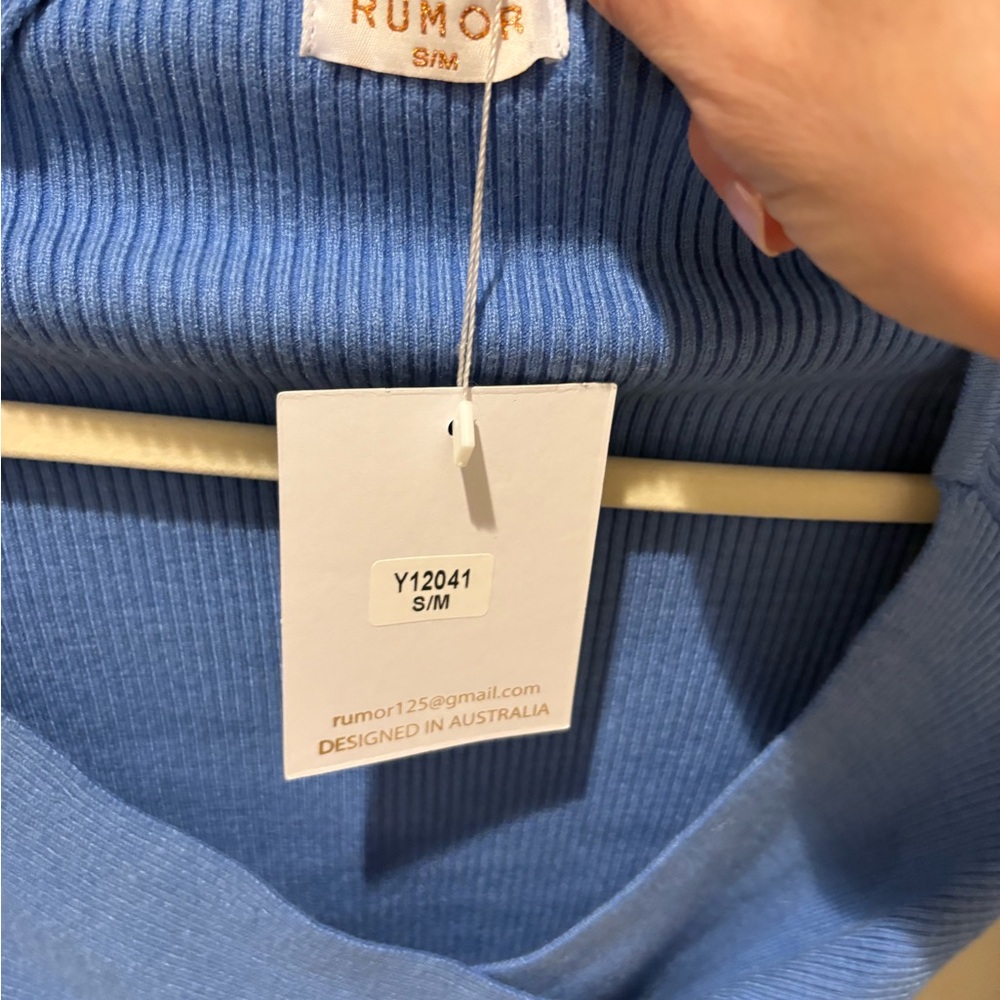 Blue Ribbed Wrap Crop Top - Picture 4 of 4
